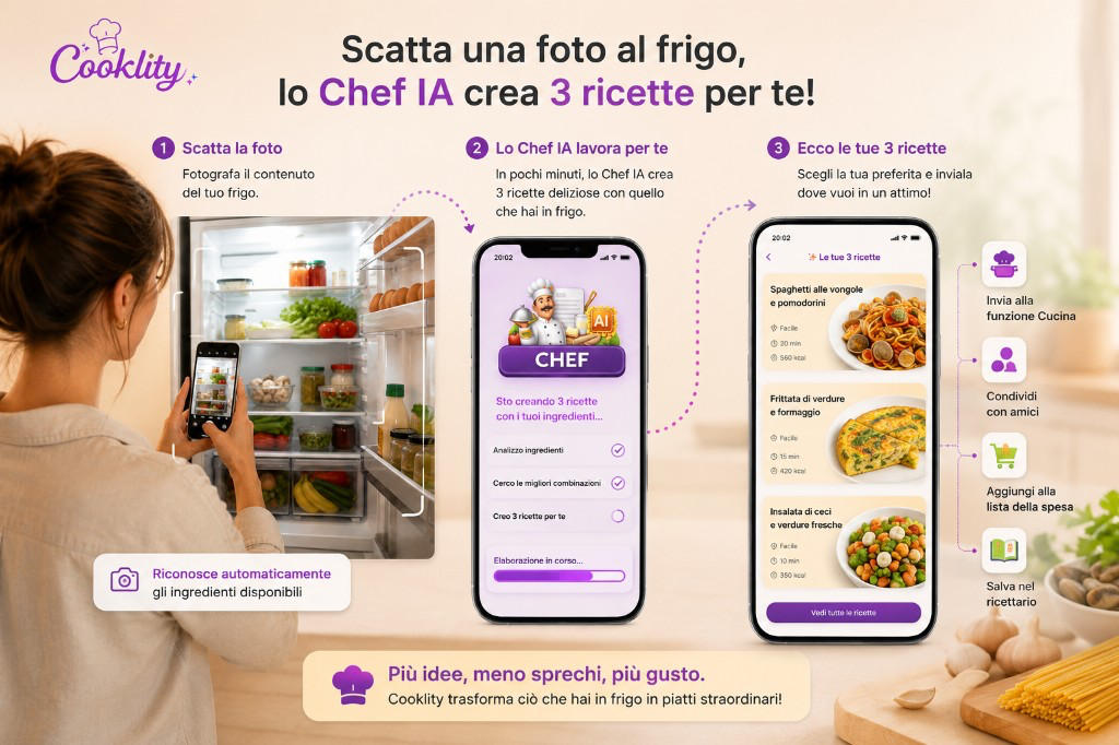 Cooklity: scatta una foto al frigo e lo Chef IA crea 3 ricette